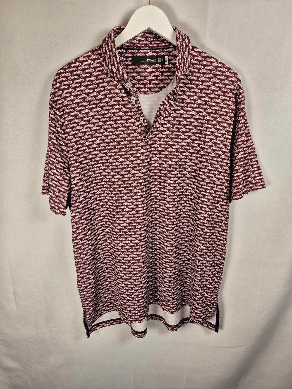 Ralph Lauren Men's Burgundy & White Car Patterned Polo Shirt Size L